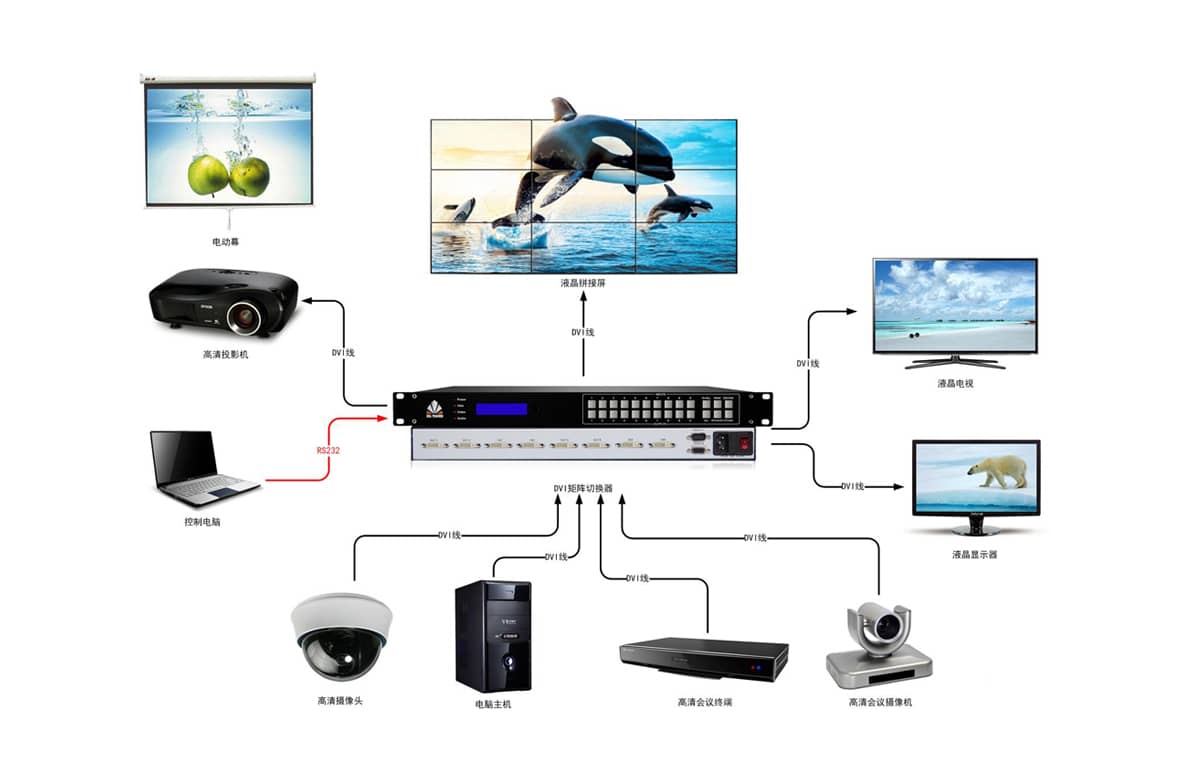 24路DVI矩阵切换器拓扑图
